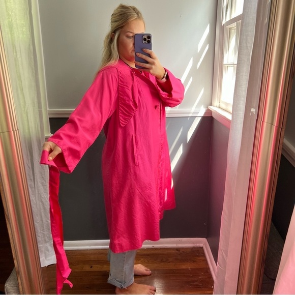 Vintage Lawrence of London 100% Silk Hot Pink Unión Made Trench Large - Picture 7 of 13